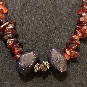 VTG Garnet /Blue Gold Stone 925 Sterling Silver Clasp Necklace. New Condition.